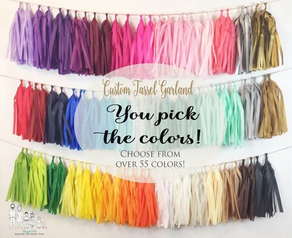 Tassel Garland Tissue Paper Tassels Garland Kit Set of 6 to 50 Choose your Colors and quantity | Etsy (US)