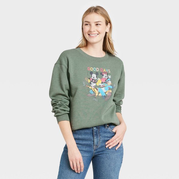 Women's Disney Mickey and Friends Graphic Sweatshirt - Green | Target