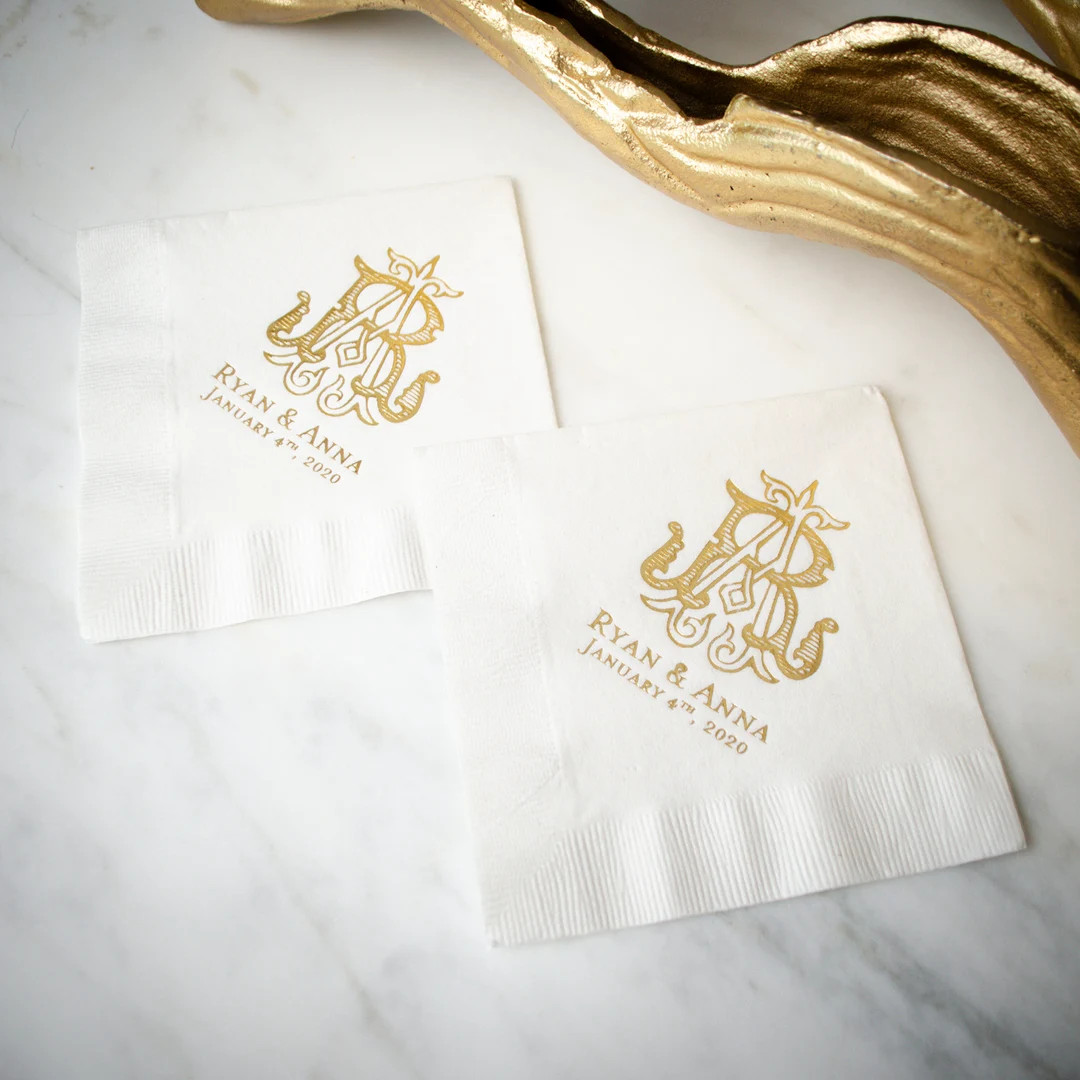 Interlocking Monogram Wedding Cocktail Napkins, Duogram Engagement Party Napkins, Rehearsal Dinne... | Etsy (US)