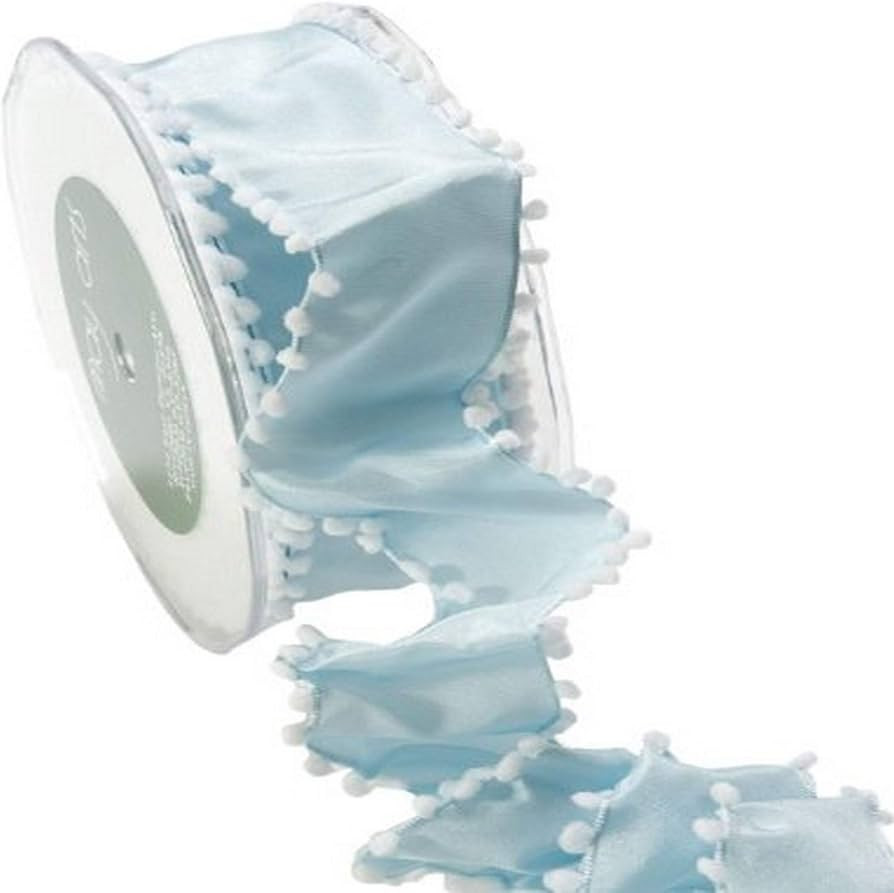 May Arts 1-1/2-Inch Wide Ribbon, Light Blue with Pom Pom Edge | Amazon (US)
