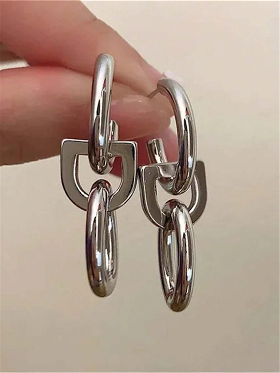 2pcs Vintage Geometric Oval Pendant Earrings, European & American Style C-Shape Stud Earrings, Wo... | SHEIN