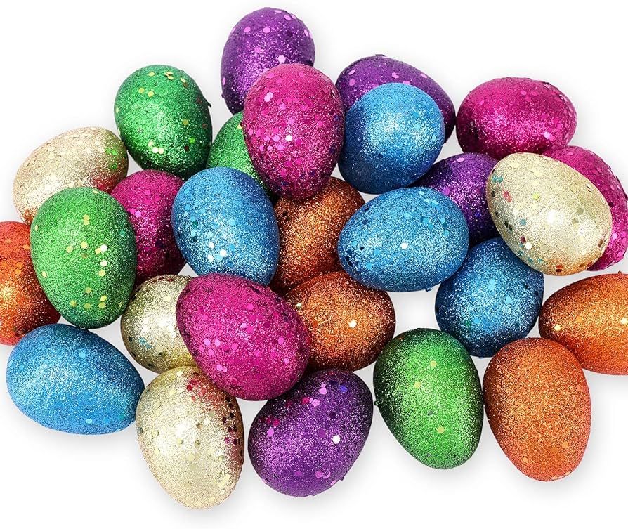 Whaline 24Pcs Plastic Easter Eggs Glitter Easter Fillable Eggs 6 Colors for Easter Egg Hunt Baske... | Amazon (US)