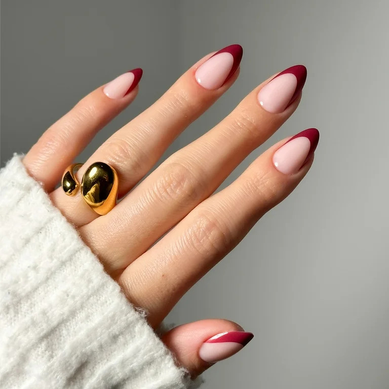 Salon Perfect Halloween Fall Artificial Fake Press On Nails, 405 Burgundy French, Medium Almond, ... | Walmart (US)