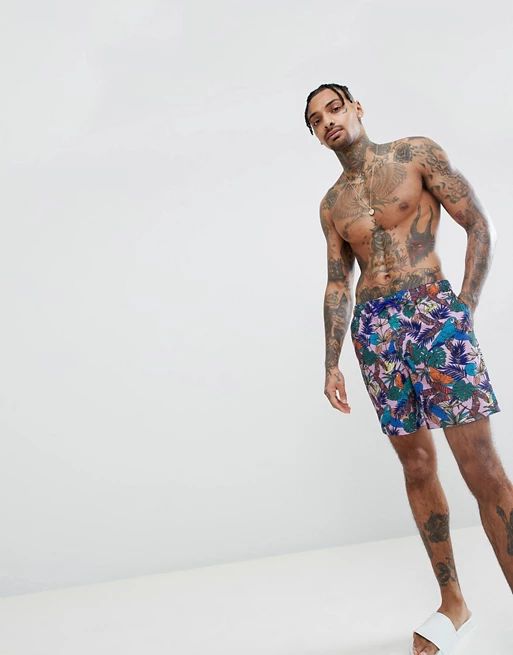 ASOS Swim Shorts In Tropical Print In Mid Length | ASOS US