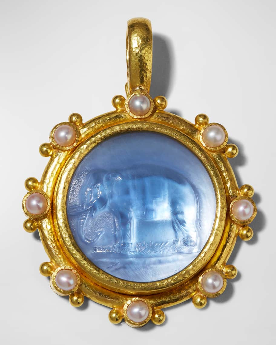 Elizabeth Locke 19k Elephant & Pearl Pendant, Blue | Neiman Marcus