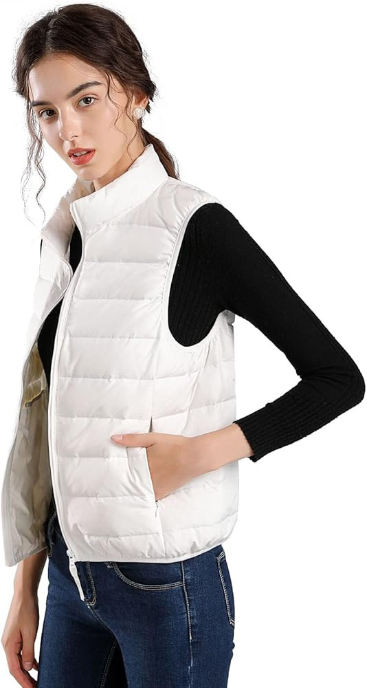 ELFJOY Down Womens Vest, Winter Vest, Stand Collar Sleeveless Down Jacket Coat Packable puffer ve... | Amazon (US)