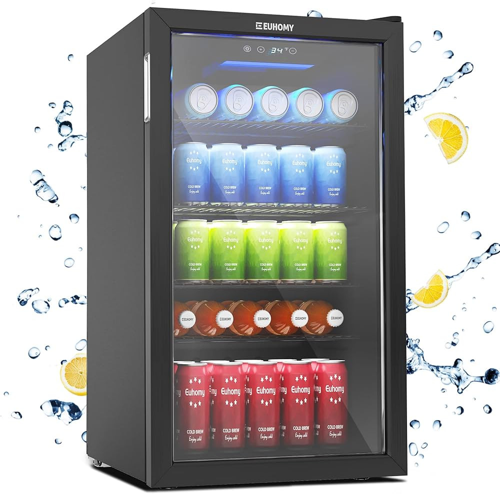 EUHOMY Beverage Refrigerator and Cooler, 110 Can Mini fridge with Glass Door, Small Refrigerator ... | Amazon (US)