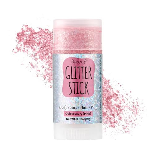 Brzeaf Pink Glitter Stick, Not Greasy & Long Lasting, Face Glitter Gel, Chunky Glitter for Face/Body/Hair/Eyes/Lip, Singer Concert Music Rave Festival, Glitter Stick Makeup for Women Men | Amazon (US)