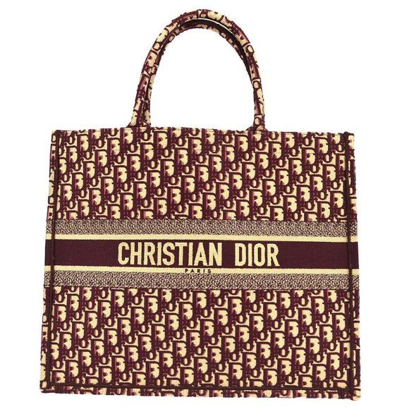 Christian Dior Oblique Book Tote Handbag Large Bordeaux Canvas | Poshmark