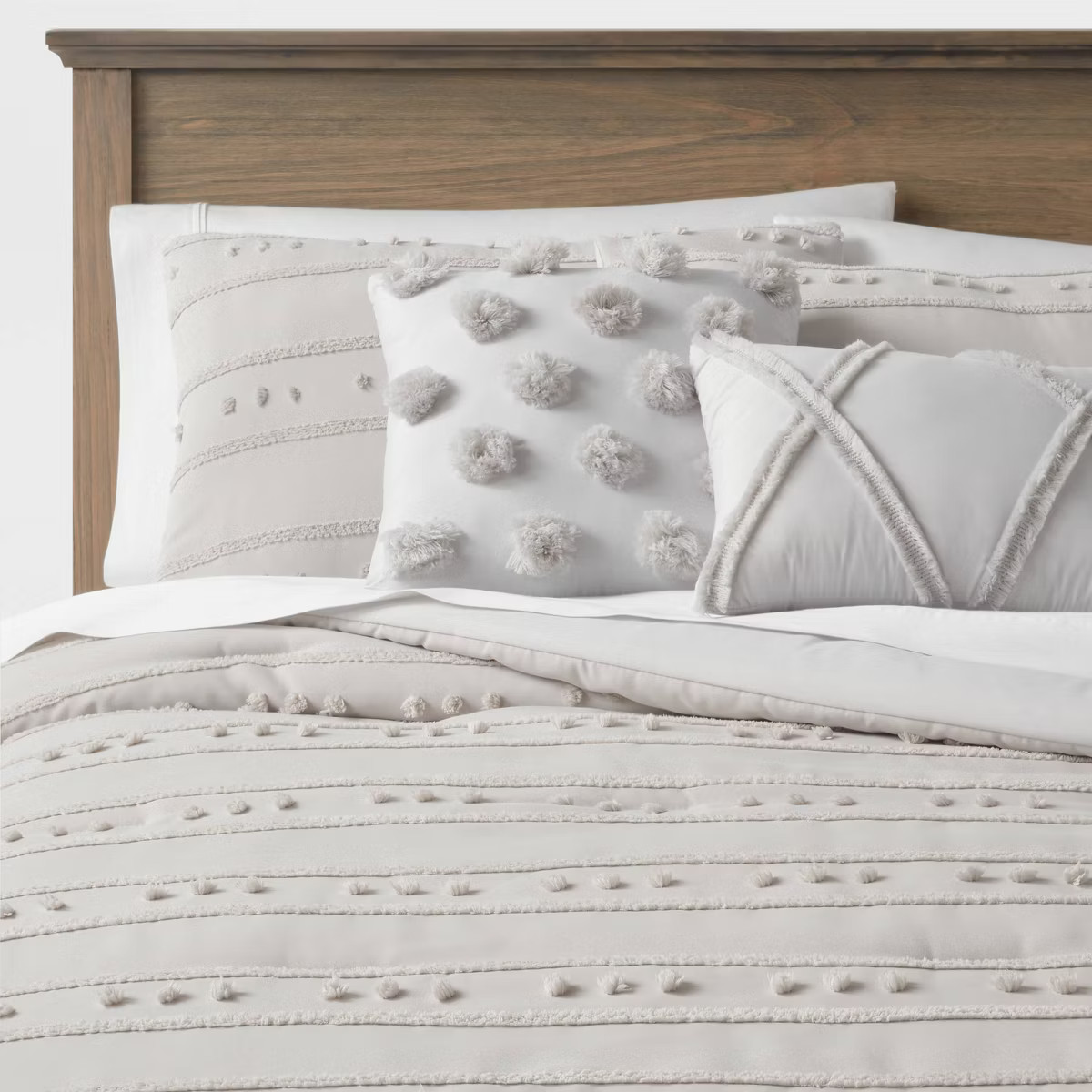 Clipped Stripe Poms Comforter Bedding Set - Threshold™ | Target