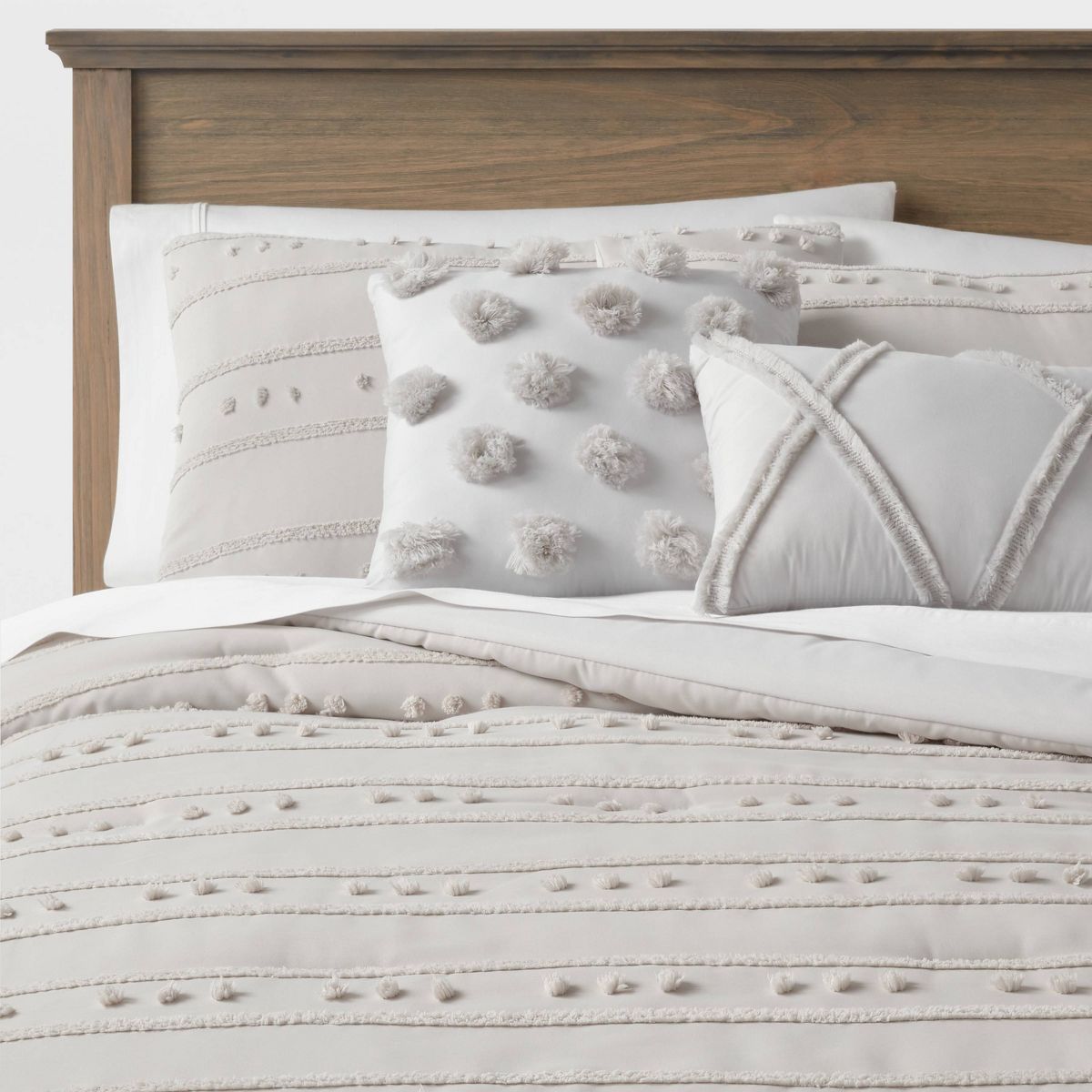 Clipped Stripe Poms Comforter Bedding Set - Threshold™ | Target