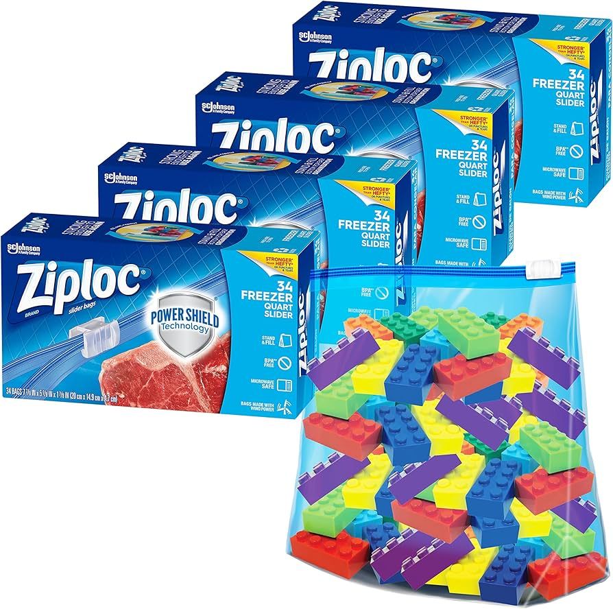 Ziploc Quart Food Storage Freezer Slider Bags, Power Shield Technology for More Durability, 34 Co... | Amazon (US)