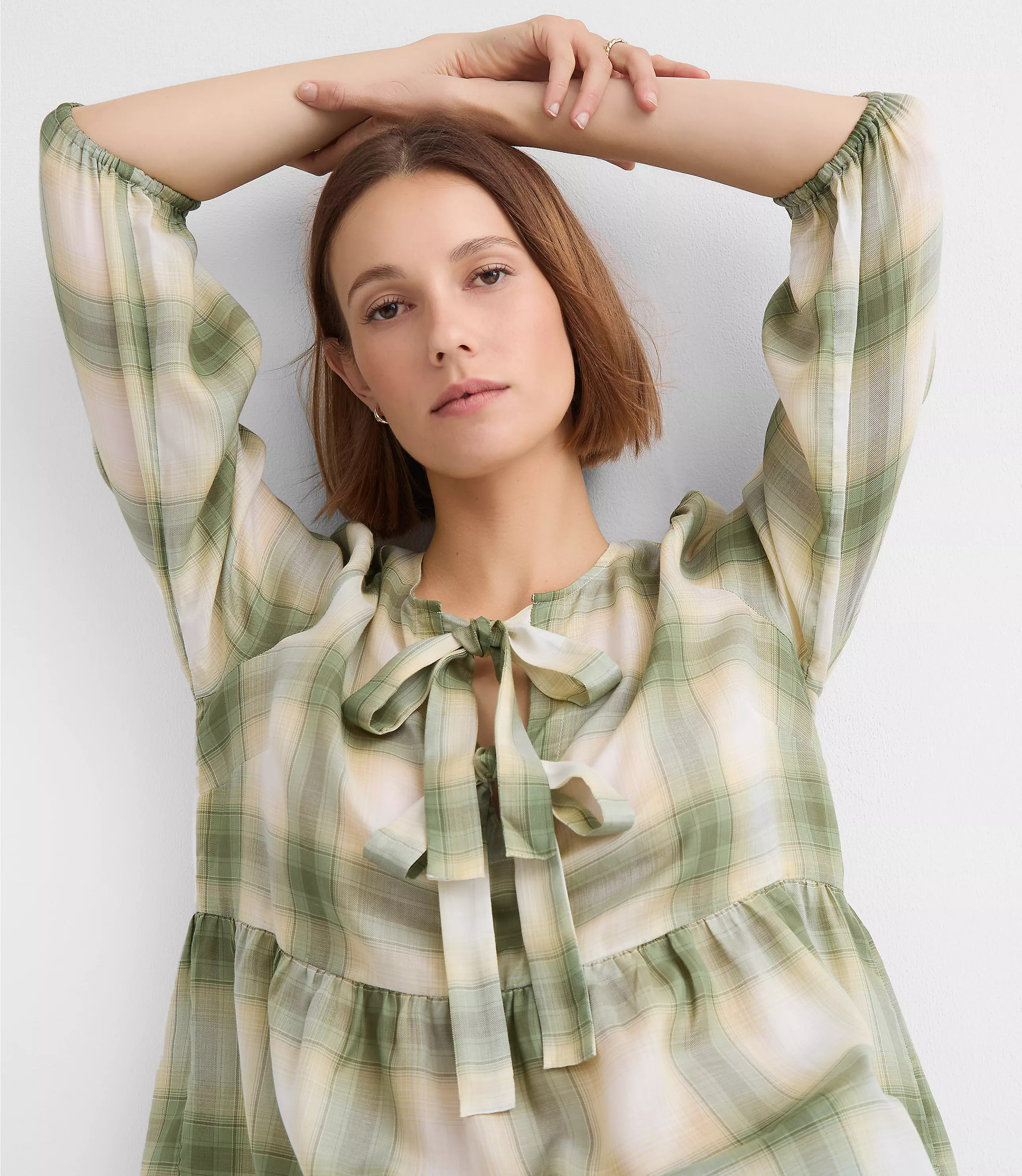 Plaid Bow Peplum Top | LOFT