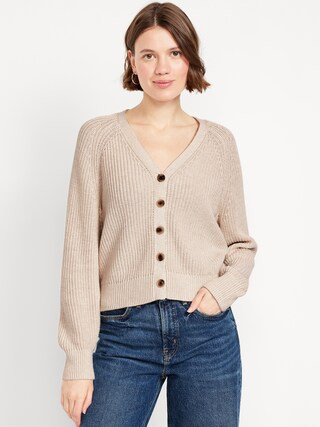 V-Neck Shaker-Stitch Cardigan Sweater | Old Navy (US)