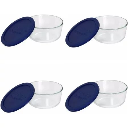 Pyrex 7201 Round Glass Food Storage Bowl w/ 7201-PC Dark Blue Lid Cover (4-Pack) | Walmart (US)