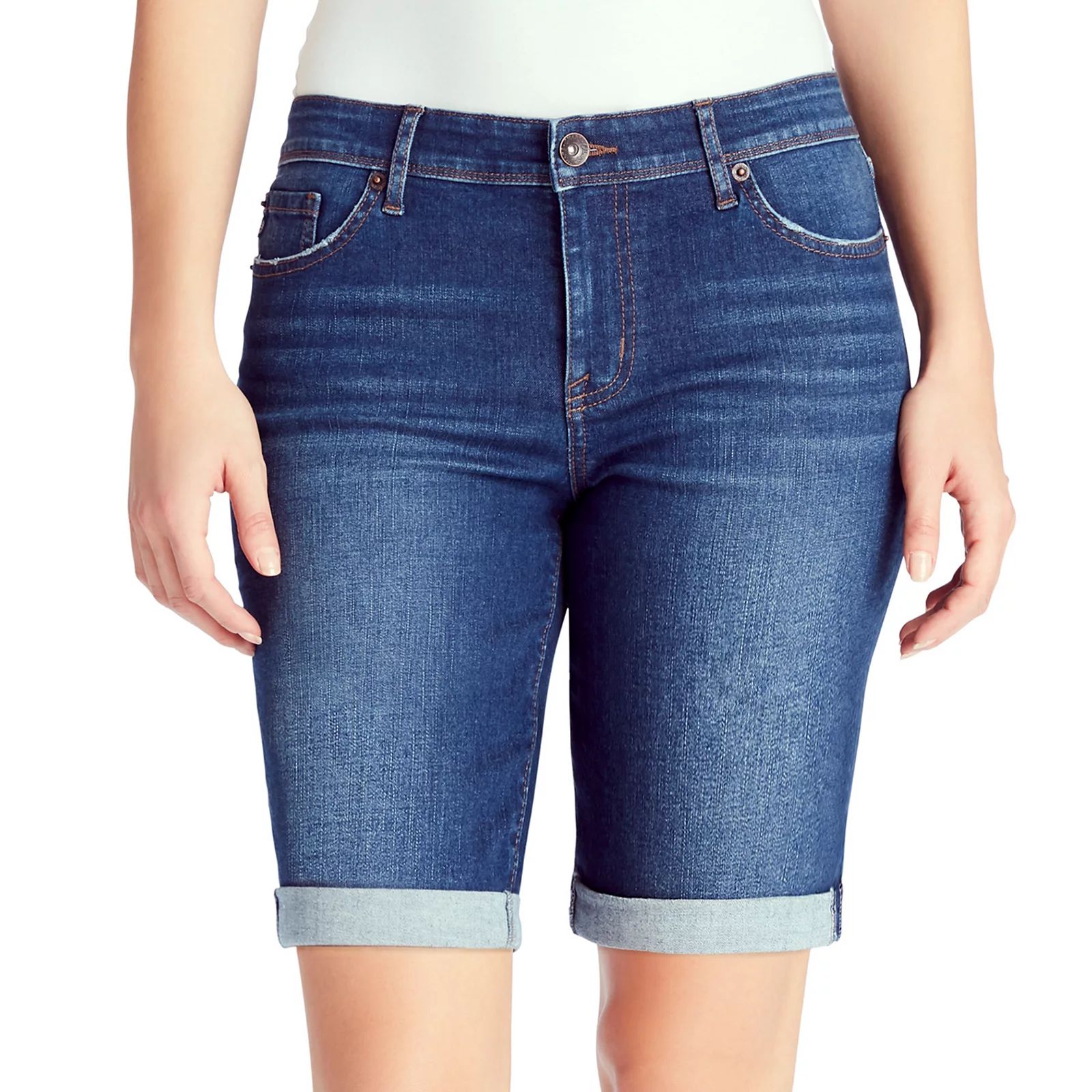 Women's Chaps Cuffed Bermuda Jean Shorts, Size: 10, Med Blue | Kohl's