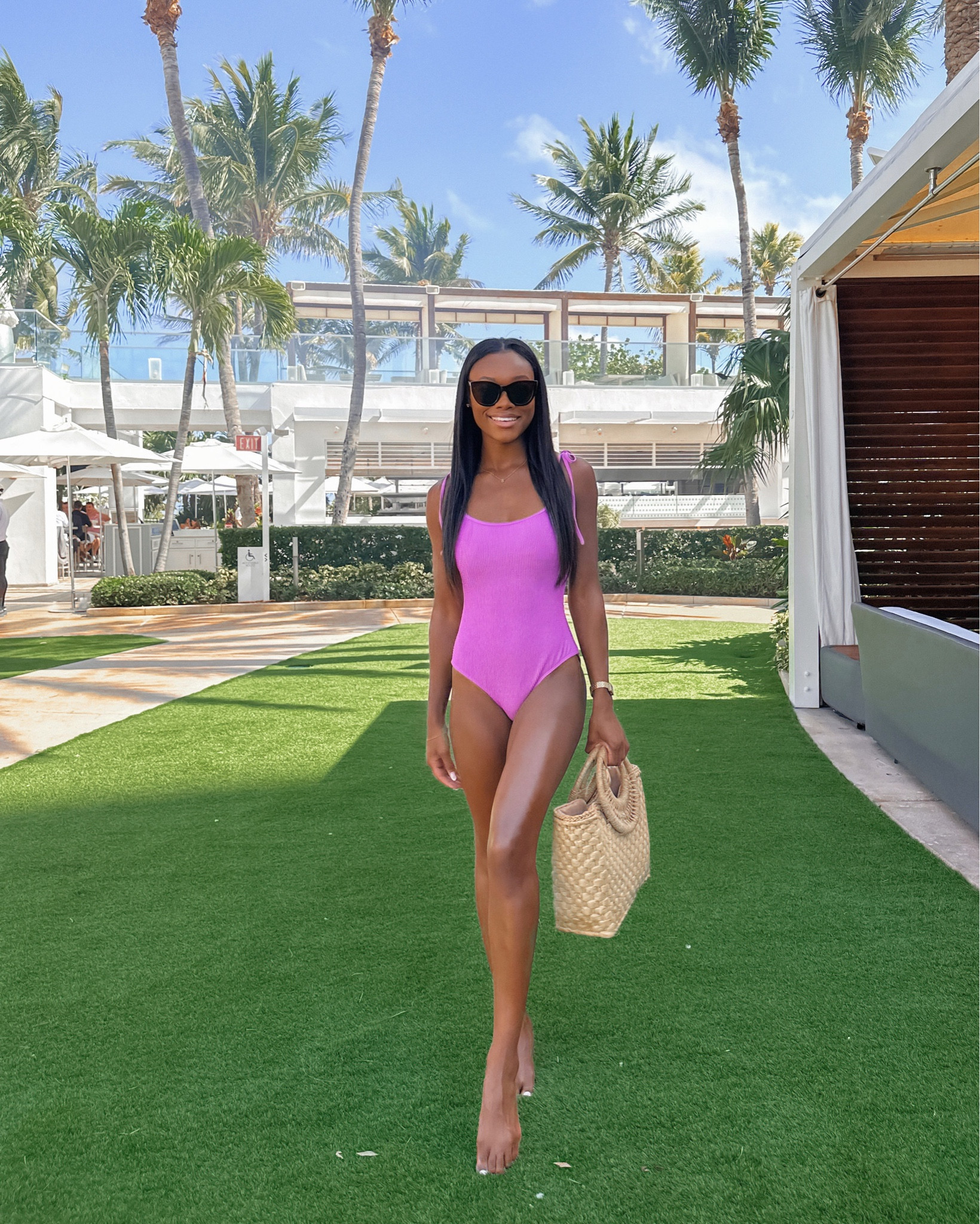 One piece swimsuit (wearing a medium), purple swimsuit, straw bag, straw tote, beach bag, oversized sunglasses, spring break swim 

#LTKswim #LTKunder100 #LTKtravel