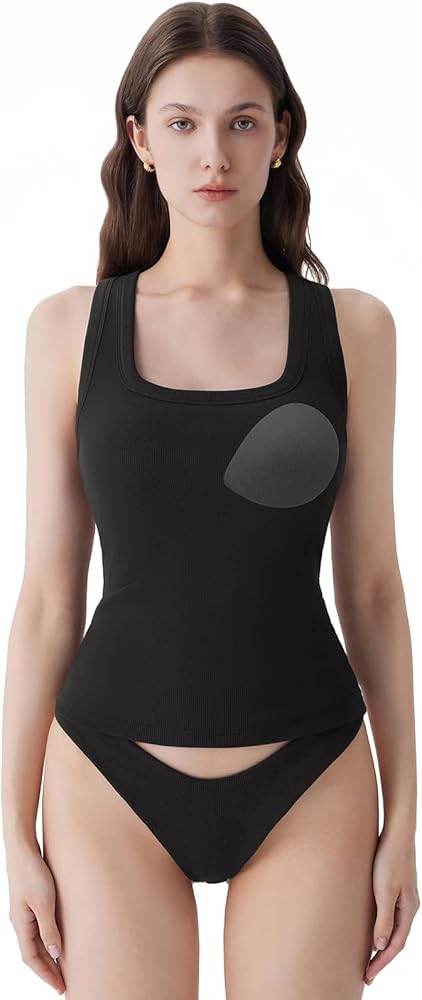 SUUKSESS Womens Padded Cotton Ribbed Tank Tops Square Neck Racerback Basic Tops | Amazon (US)