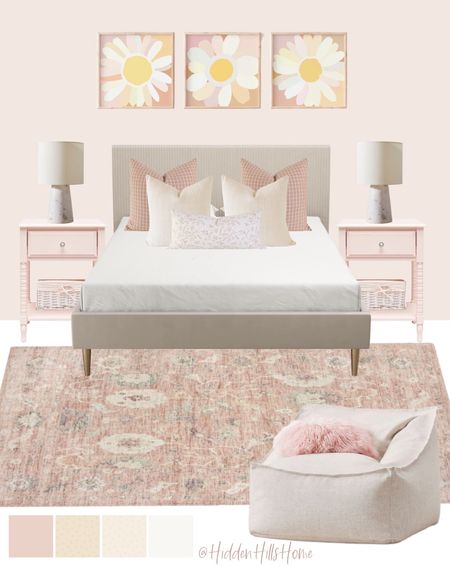 Girls bedroom mood board, teen girls room design, floral artwork for girls bedroom, modern transitional bedroom mood board #pink 

#LTKsalealert #LTKkids #LTKhome