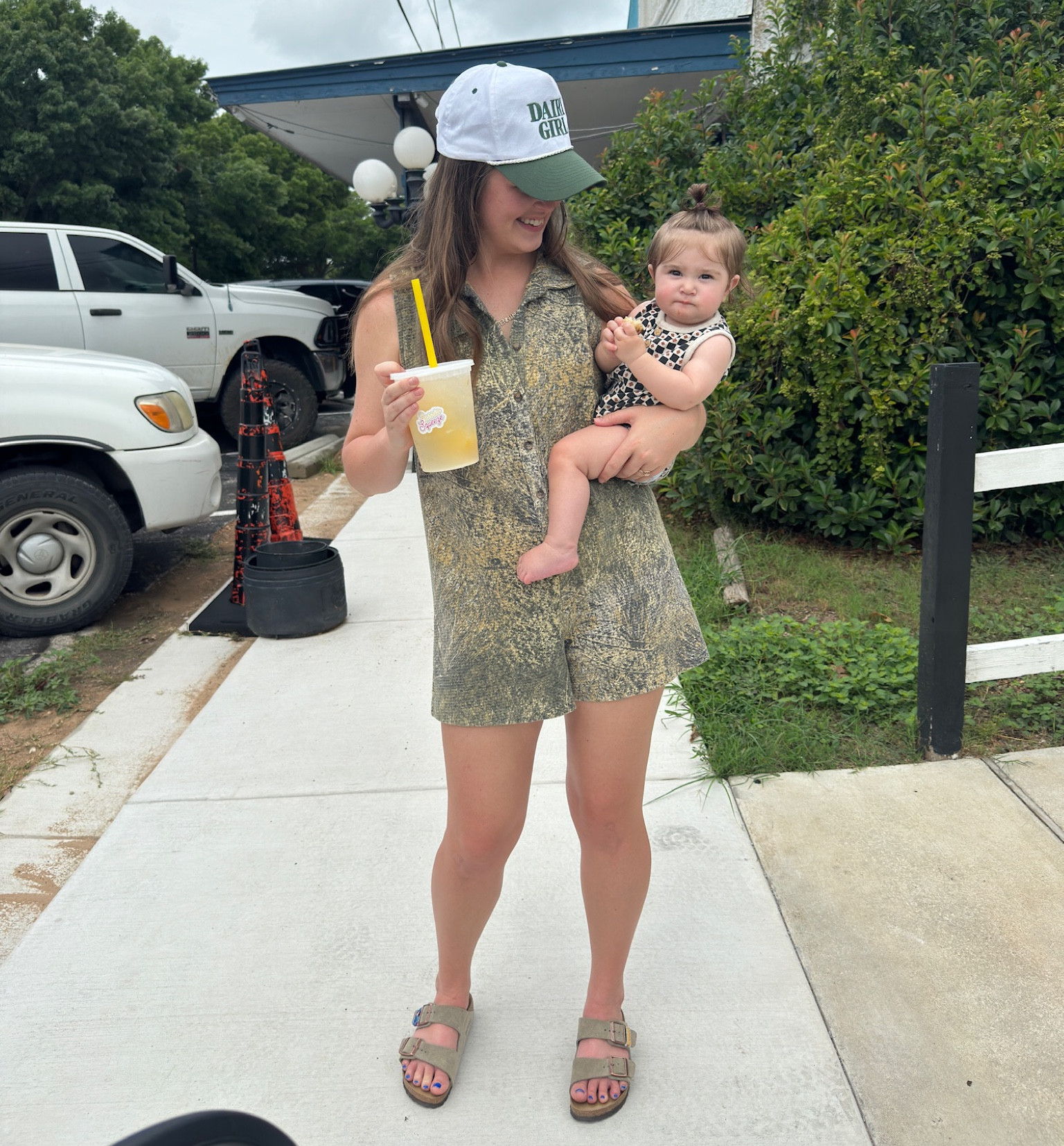 My perfect mom outfit! 
Camo Romper: Tribe Kelley ; size medium
Hat: Dairy Boy
Shoes: Birkenstock (TTS)
J’s Fit: Target 6-9 month TTS

#LTKBump #LTKMidsize #LTKSaleAlert
