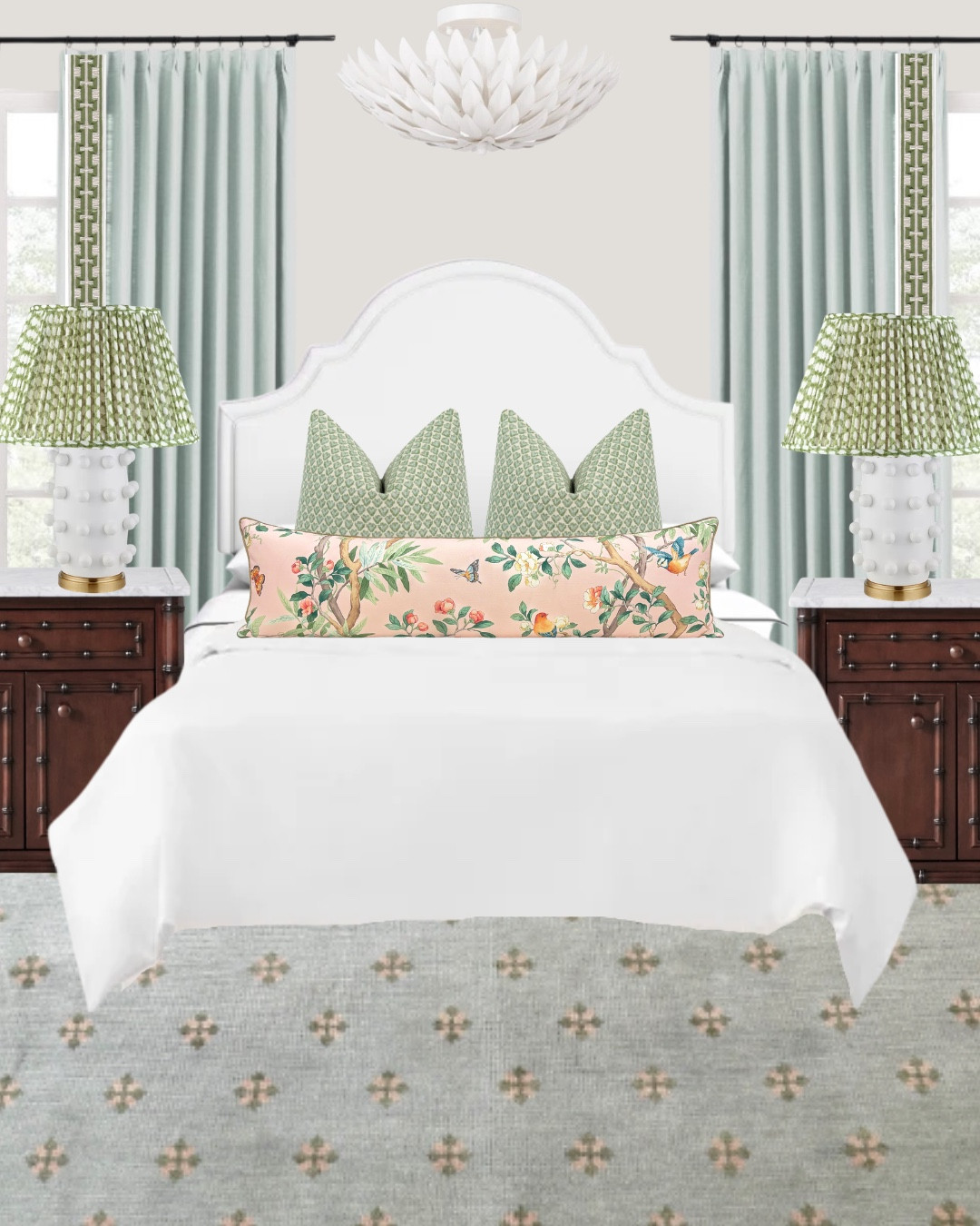 Slowly bringing this guest room mood board to life ✨

Little Design Co may no longer carry the bolster pattern but linked similar! Rug is from DFW Textile Sourcing - Philadelphia Pink Hand Knotted Wool Rug

Bolster: @littledesignco 
Pillows: @landofpillows 
Curtains: @twopageshome 
Curtain trim: @etsy 
Rug: @dfwtextilesourcing 
Lamp: @visualcomfort 
Lamp shade: @cvilleshadeshop 
Light fixture: @birchlane 

#bedroomdesign #bedroomstyle 

#LTKHome