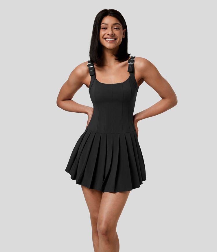 Breezeful™ Adjustable Strap Backless Corset Pleated Quick Dry Mini Tank Casual Dress | HALARA