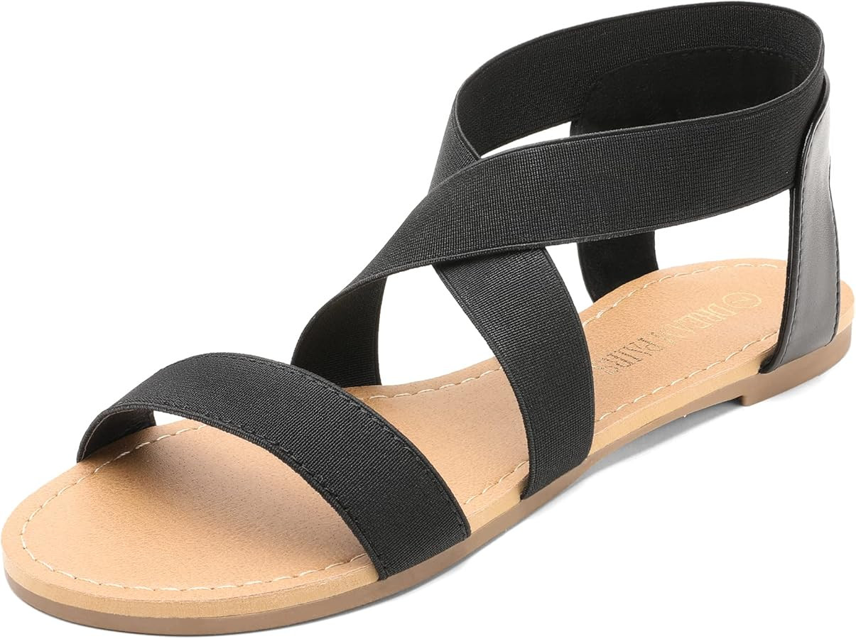 DREAM PAIRS Women's Elastic Ankle Strap Flat Sandals Summer Dressy Shoes Cute Strappy Gladiator S... | Amazon (US)