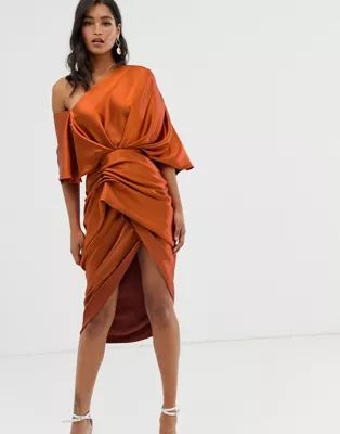 ASOS EDITION drape asymmetric midi dress in satin | ASOS US