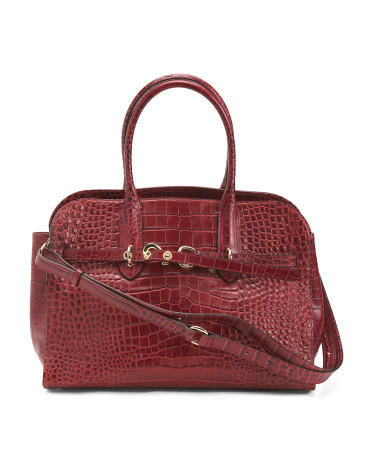 Made In Italy Leather Croco Belt Buckle Satchel | TJ Maxx