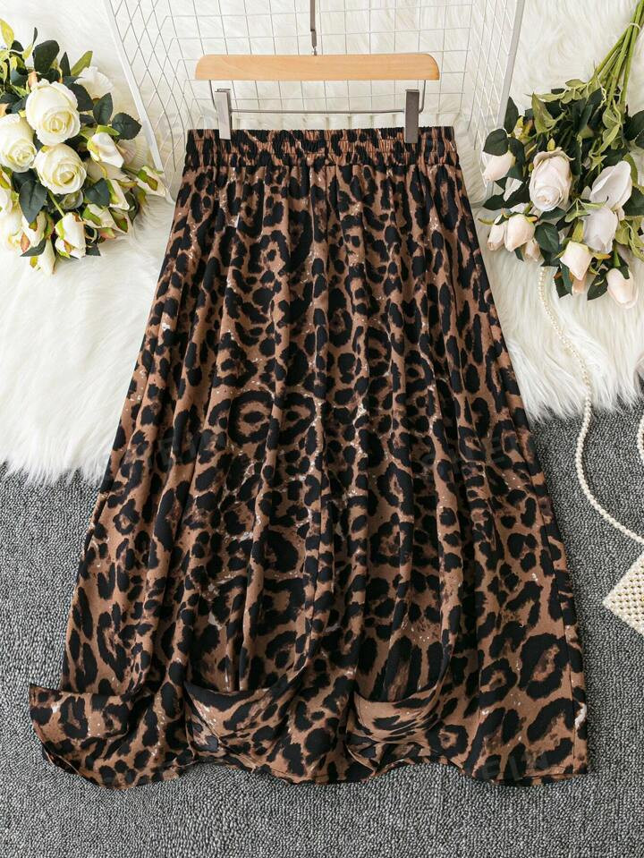 SHEIN LUNE Plus Leopard Print Elastic Waist Skirt | SHEIN