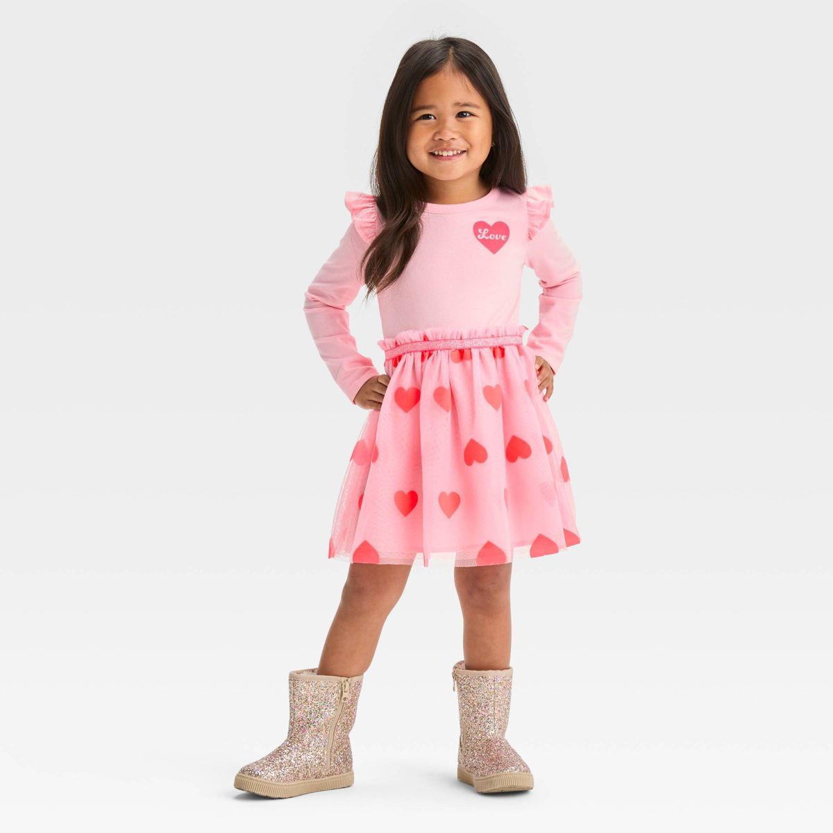 Toddler Girls' Valentine's Day Heart Tulle Dress - Cat & Jack™ Pink | Target