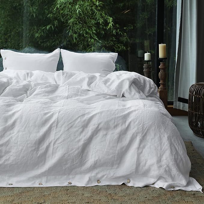 Simple&Opulence 100% Washed Linen Duvet Cover Queen Size -3 Pieces - Natural Flax French Country ... | Amazon (US)