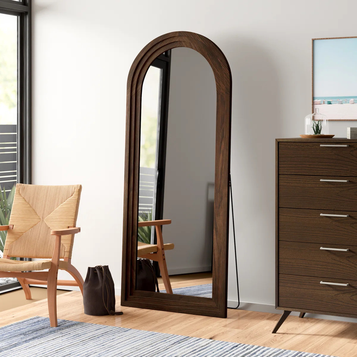 Borseth Arched Wood Frame Full Length Mirror with Stand | Wayfair North America