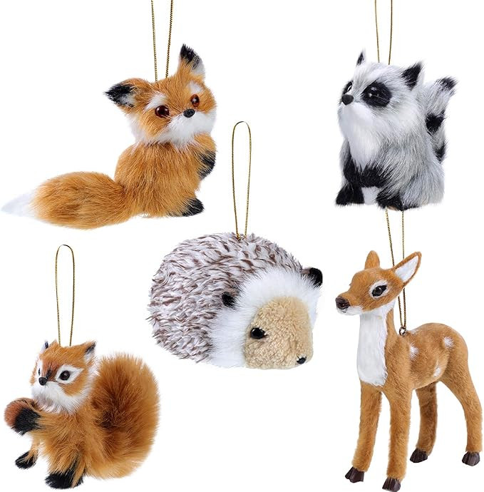 WILLBOND 5 Pieces Woodland Animal Christmas Ornaments Faux Fur Plush Furry Animal Hanging Ornamen... | Amazon (US)
