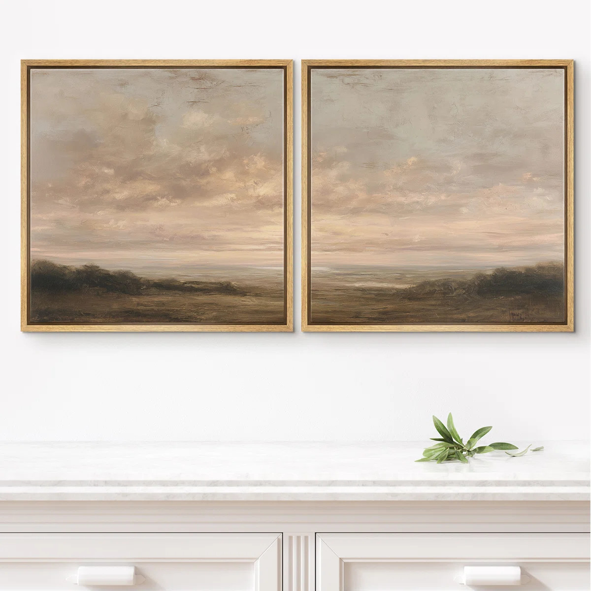Calm Neutral Sunset Cloudy Sky Landscape Wall Decor Framed Master Bedroom Wall Art Work 2 Pieces ... | Wayfair North America