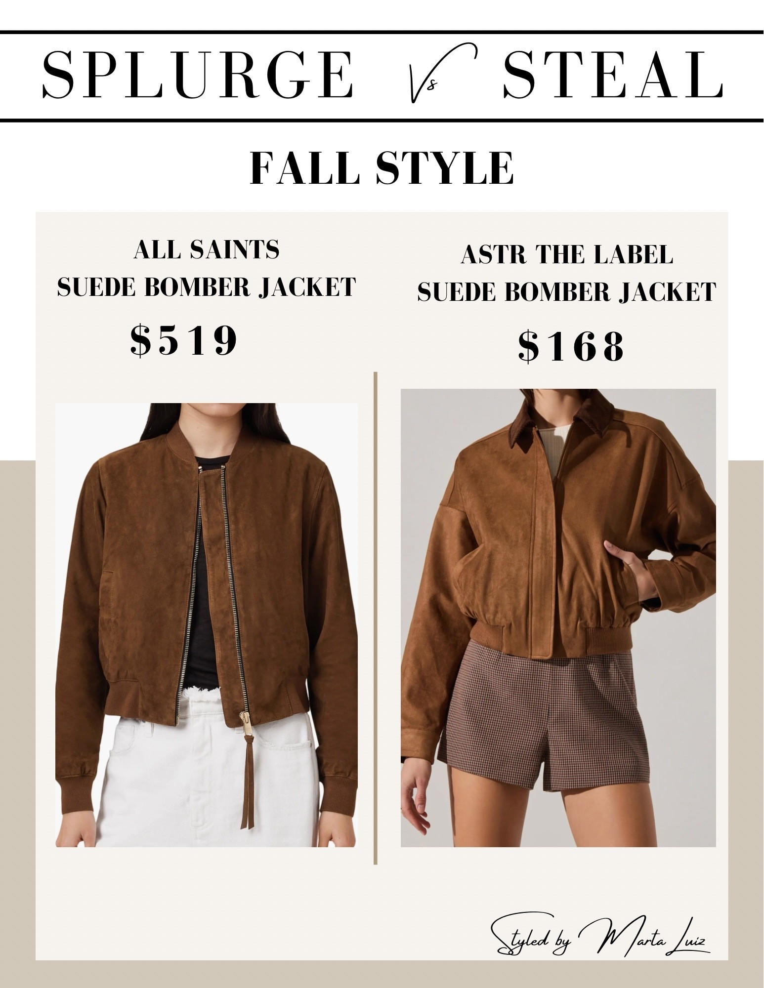 Splurge vs Steal | Fall style
All saints suede bomber jacket 
Astr the Label suede bomber jacket 

#LTKSeasonal #LTKStyleTip