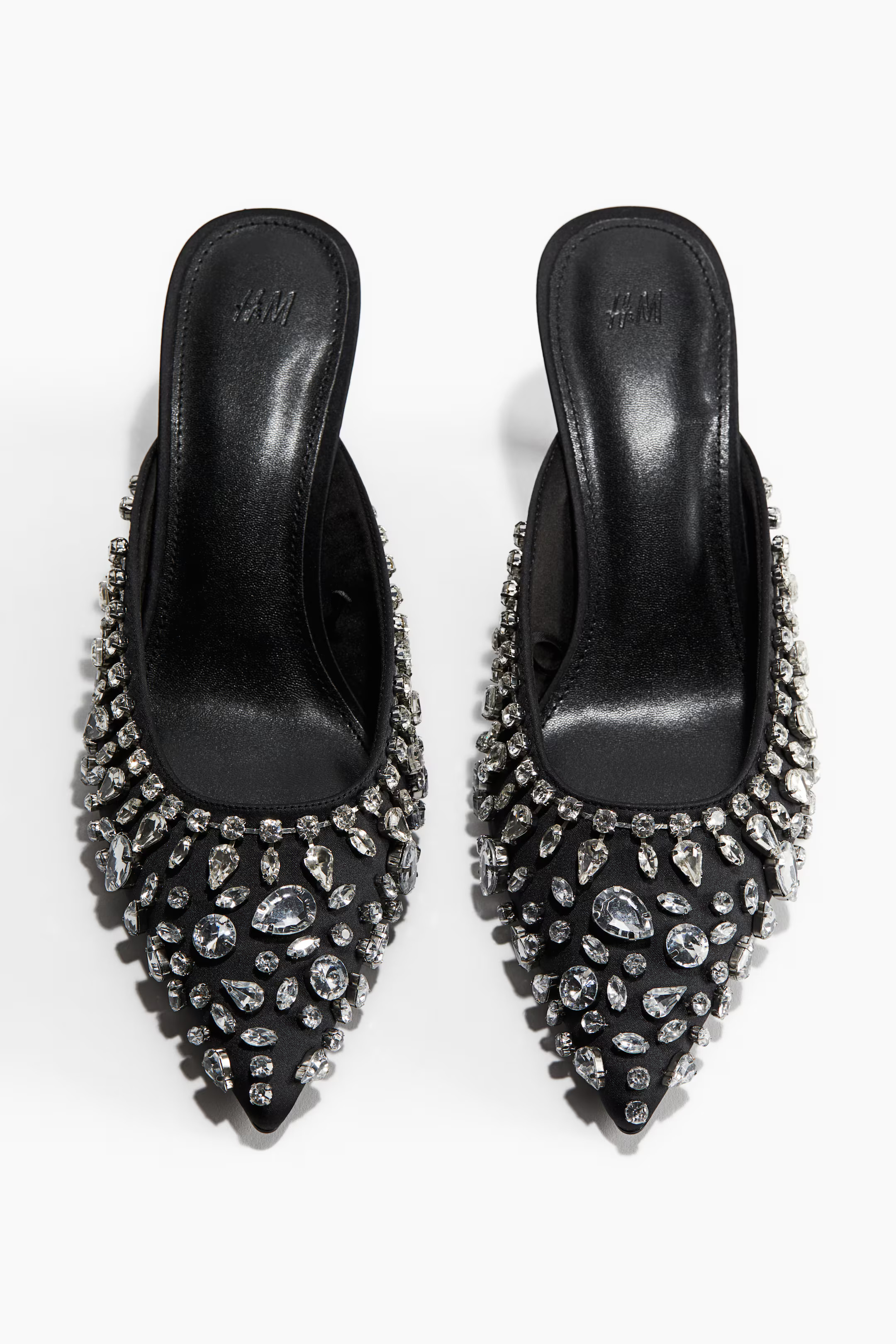 Rhinestone-embellished heeled mules - Black/Silver-coloured - Ladies | H&M GB | H&M (UK, MY, IN, SG, PH, TW, HK)