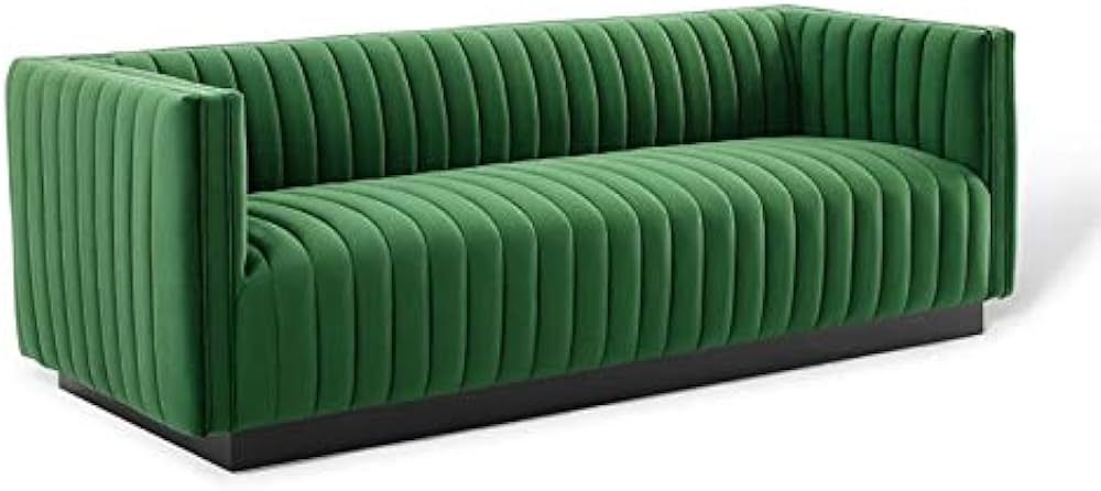 Modway Conjure Channel Tufted Upholstered Performance Velvet Sofa in Emerald | Amazon (US)