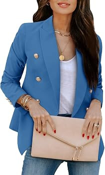 CRAZY GRID Womens Casual Blazer Jacket Gold Button Long Sleeve Work 0ffice Blazer Lapel Open Fron... | Amazon (US)