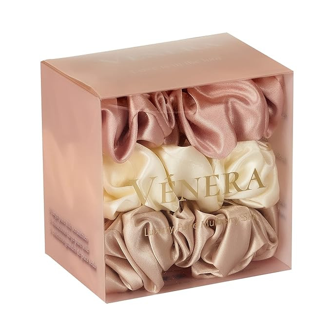 VÉNERA Silk 100% Pure 22 Momme Mulberry Silk Scrunchies- 3 Pieces Silk Hair Ties for Anti-Crease... | Amazon (US)