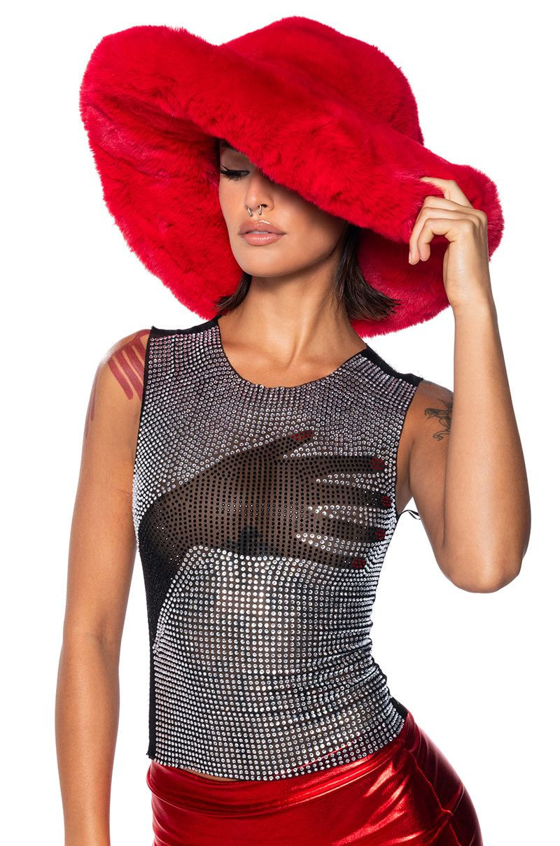 IN REAL LIFE FUR BUCKET HAT IN RED | AKIRA