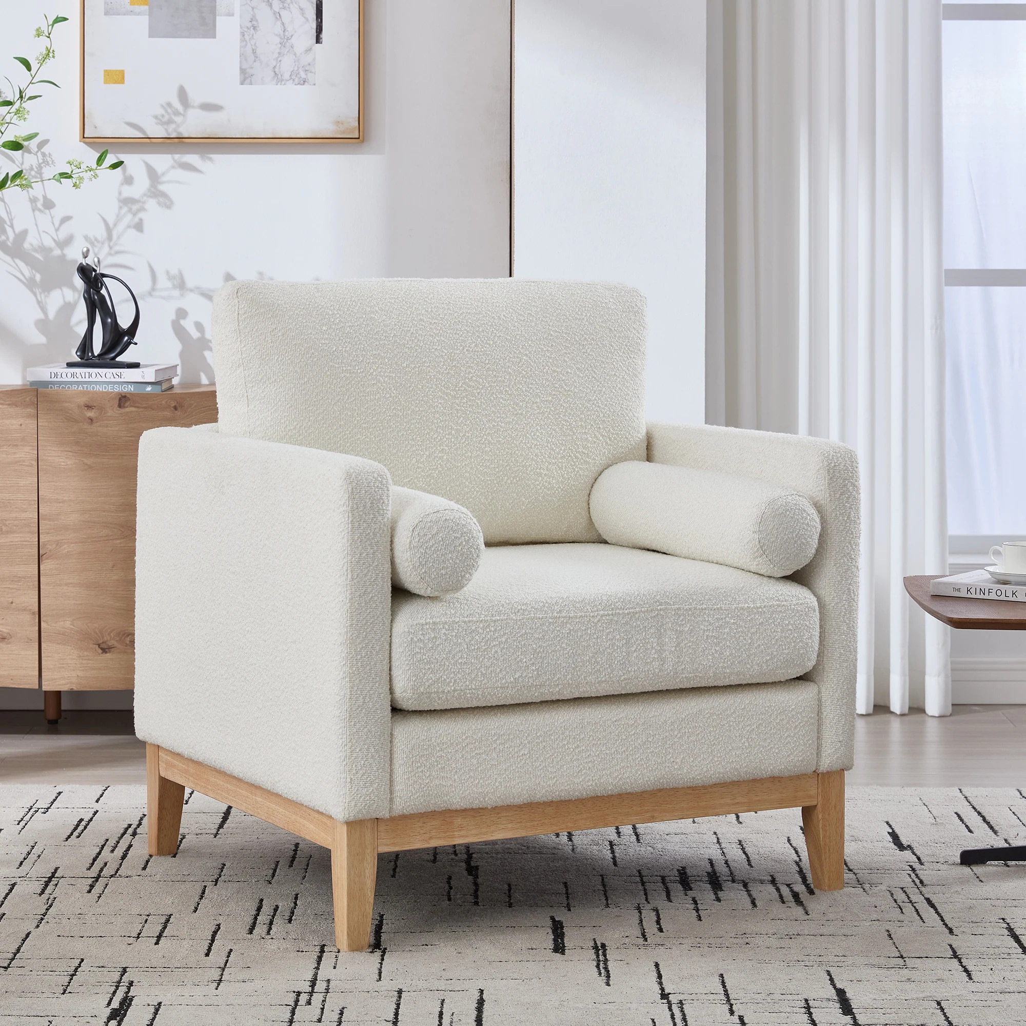 35.4 "Wide Accent Chair with Natural Wood Legs, Wood Base Reading Armchair Single Sofa with Two B... | Overstock