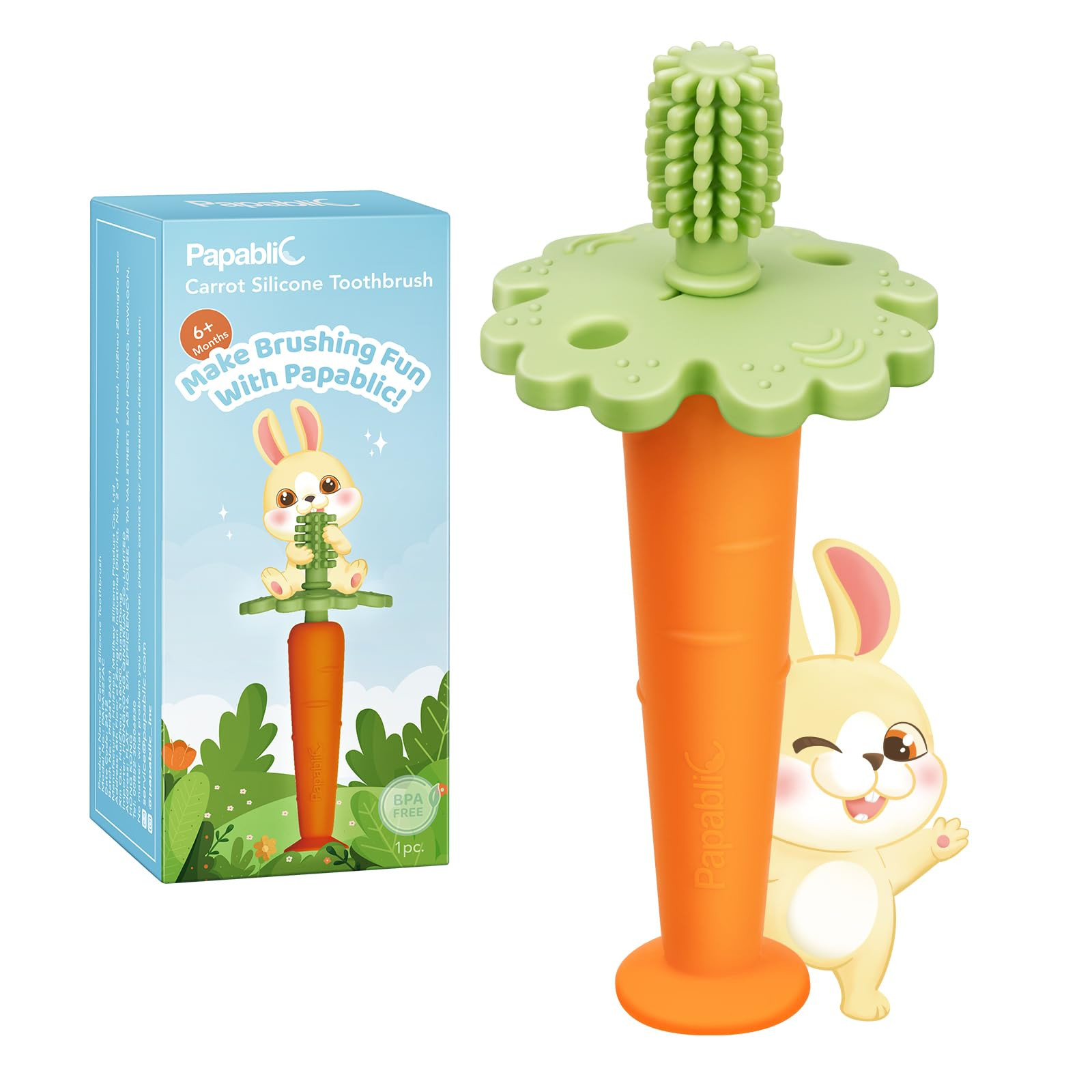 Papablic Baby Toothbrush 6 to 12 Months, 360° Carrot Teether for Baby, Silicone Teethers for Bab... | Amazon (US)