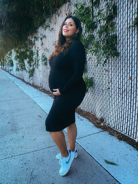 Maternity style! This dress is also nursing friendly for after baby. Wearing an XL. Nike’s are currently 25% off with code CELEBRATE. 

#LTKsalealert #LTKbaby #LTKbump