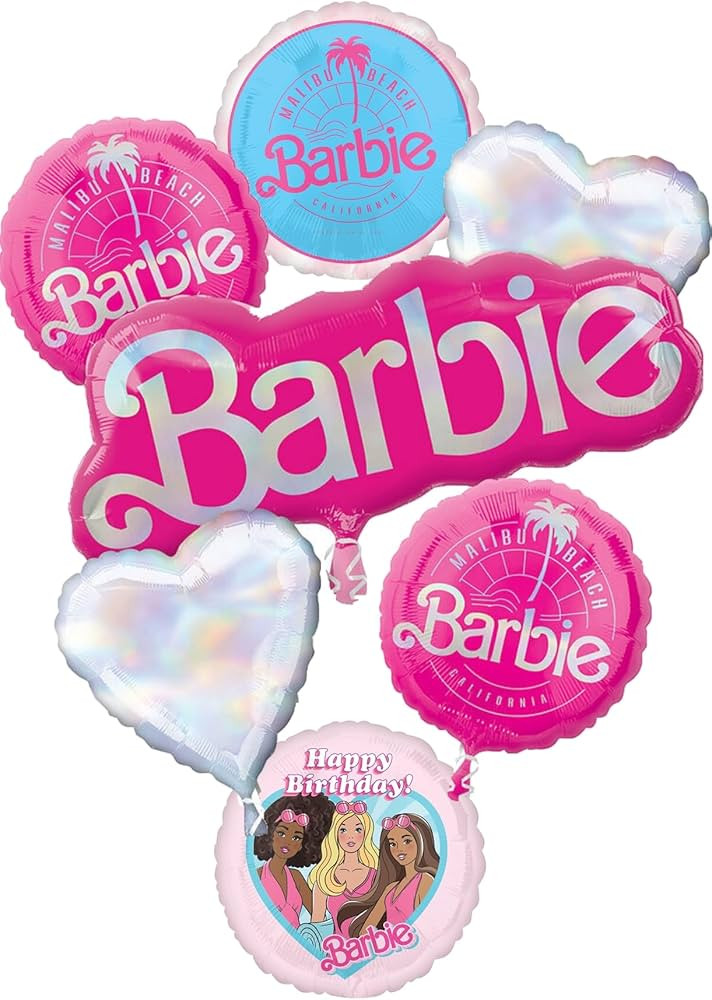 Barbie's Birthday Party Supplies 7pc Foil Balloon Bouquet Decorations | Amazon (US)