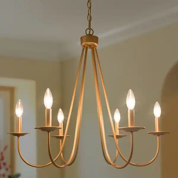 Rella Mid-century Modern Gold Chandelier 6-light Classic Candle Farmhouse Dining Room Pendant wit... | Bed Bath & Beyond