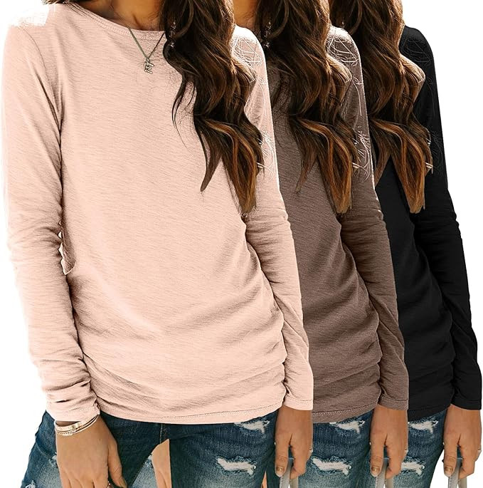 Zeagoo 3 Pack Long Sleeve Shirts for Women Casual Soft Crewneck Basic Tee Tops Fall Outfit Clothe... | Amazon (US)