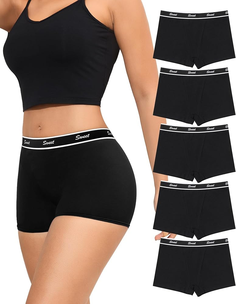 LEVAO Cotton Boy Shorts Underwear for Women High-waisted Full Coverage Boxer Briefs Panties 5 Pac... | Amazon (US)