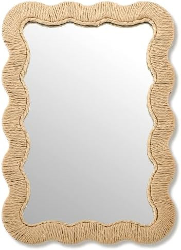 Junkin Boho Coastal Mirror Natural Wicker Scalloped Rattan Mirror with Decorative Rattan Frame Bo... | Amazon (US)