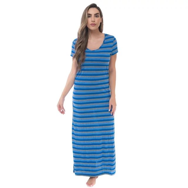 Just Love Womens Stripe Maxi Dress Knit Jersey T-Shirt Dress for Women (Royal Stripe, X-Large) | Walmart (US)